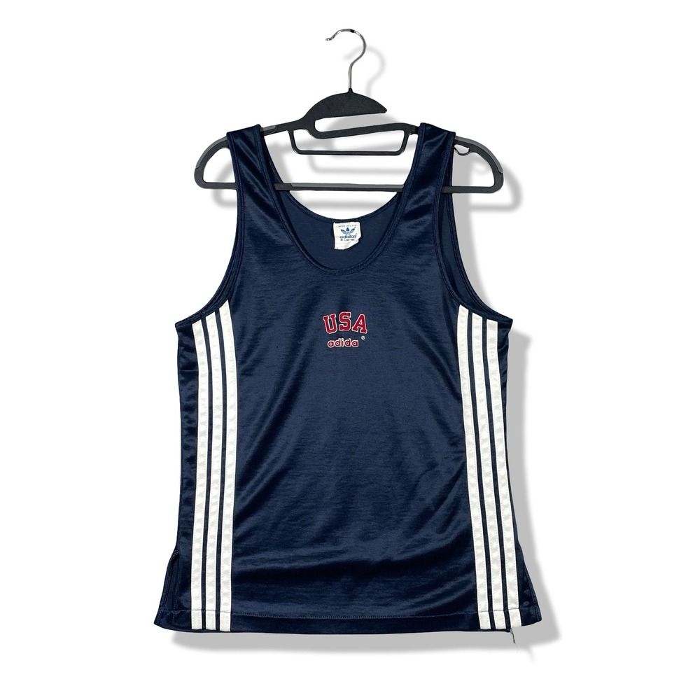 Adidas Tank Top Mens Medium Navy Blue USA Vintage Sporty Retro Athleisure 80s